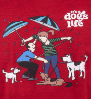Its-A-Dogs-Life-Mens-T-Shirt-Rainy-Walk---Antique-Cherry-Red